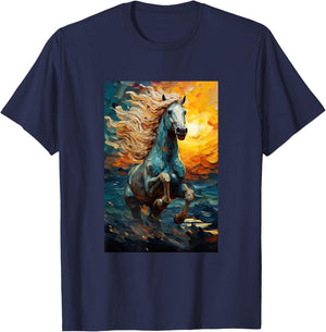 Horse Equestrian Riding - Van Gogh Style - Starry Night T-Shirt - T-Shirt | Navy