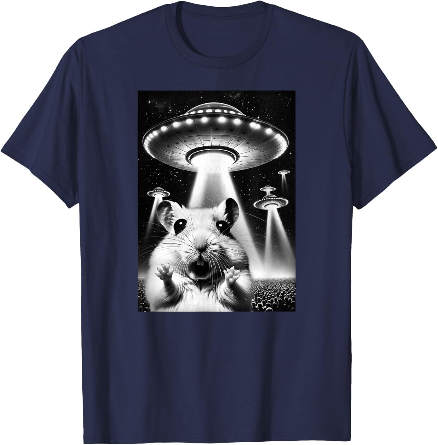 Hamster UFO | Funny Invasion Meme Alien Hamster UFO Selfie T-Shirt - T-Shirt | Navy