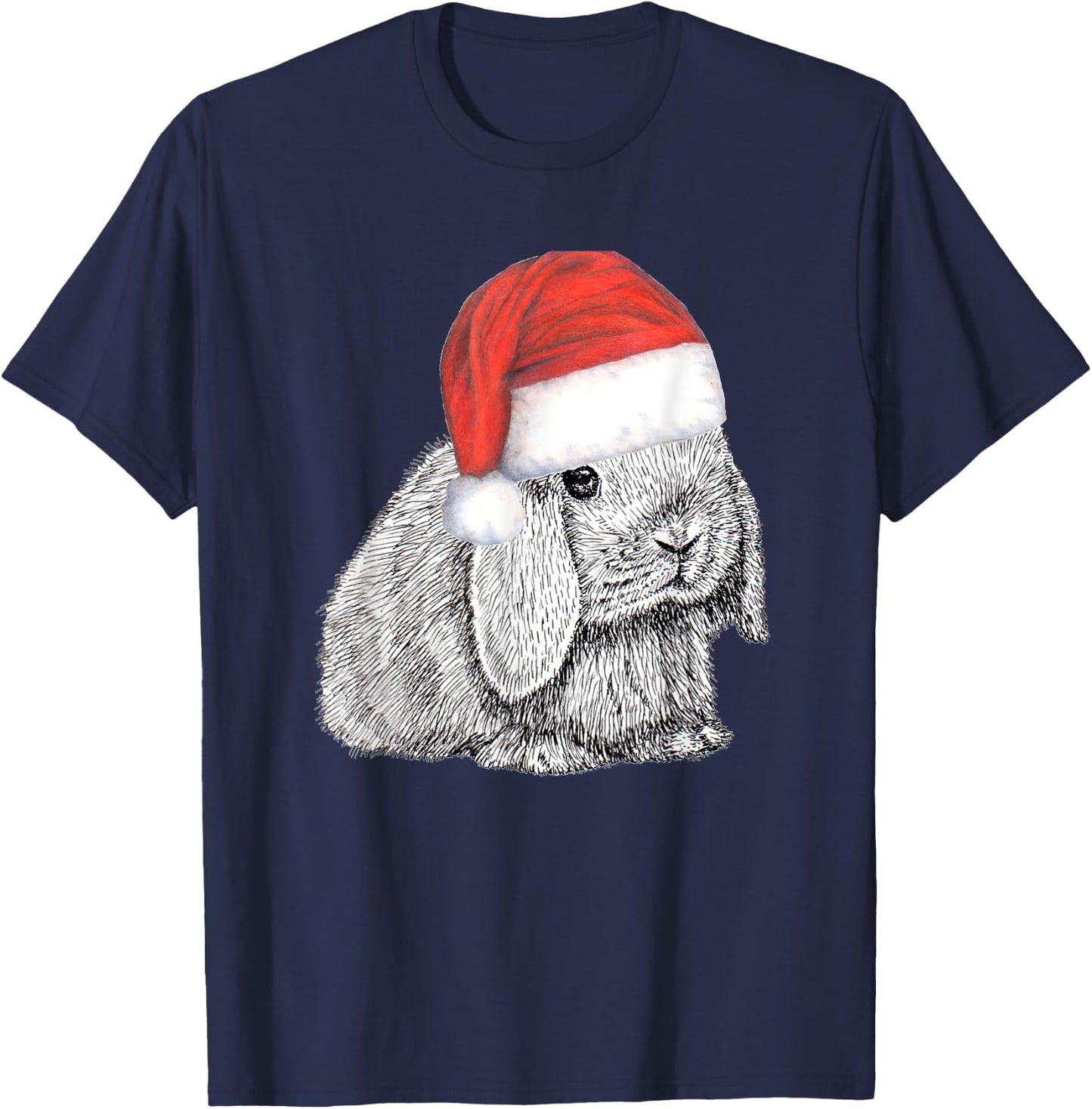 Dwarf Lop Eared Bunny Rabbit In Santa Claus Christmas Hat T-Shirt - T-Shirt | Navy