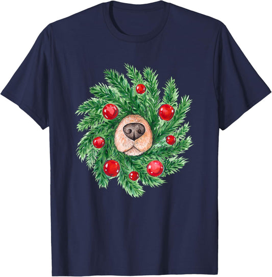 Youth Black Small Christmas Wreath T-Shirt - T-Shirt | Navy