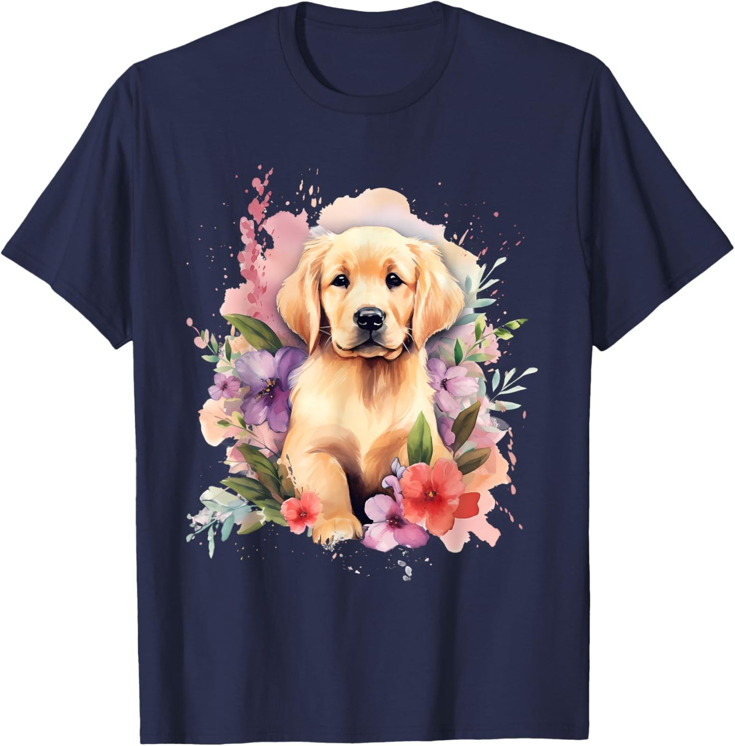 Watercolor Golden Retriever T-Shirt - T-Shirt | Navy
