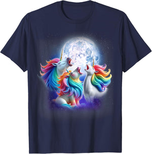 3 Unicorns Howling At The Moon Funny Mythical Unicorn Lover T-Shirt - T-Shirt | Navy