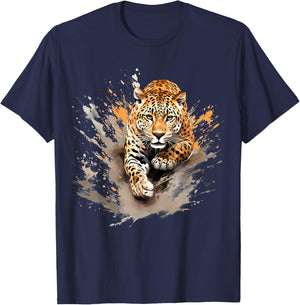 Leopard Artwork Wildlife Safari Animal Art Nature Splash T-Shirt - T-Shirt | Navy