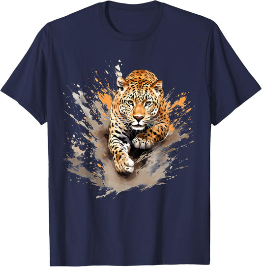 Leopard Artwork Wildlife Safari Animal Art Nature Splash T-Shirt - T-Shirt | Navy