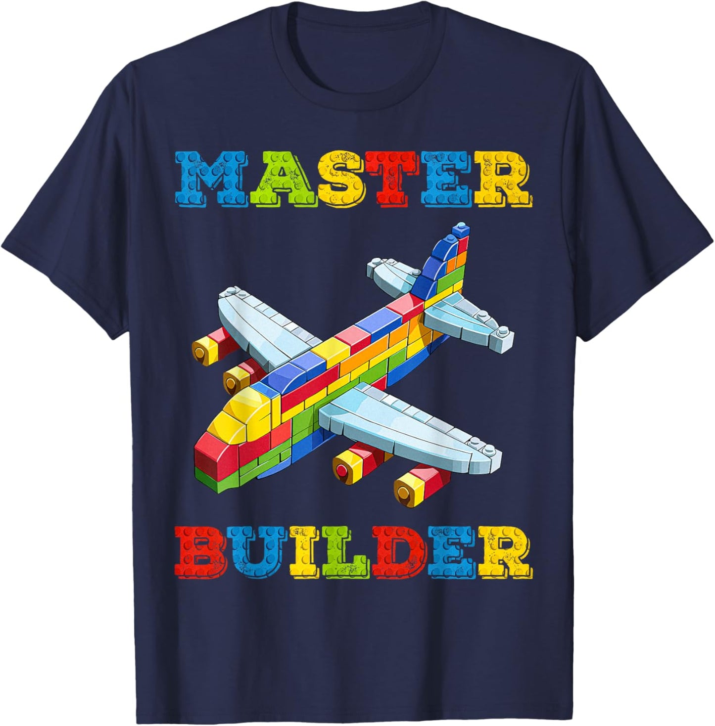 Cute Master Builder Kids Building Blocks Toy Plane Lover T-Shirt - T-Shirt | Navy
