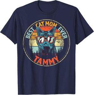 Tammy Best Cat Mom Ever Funny Custom Personalized Name T-Shirt - T-Shirt | Navy
