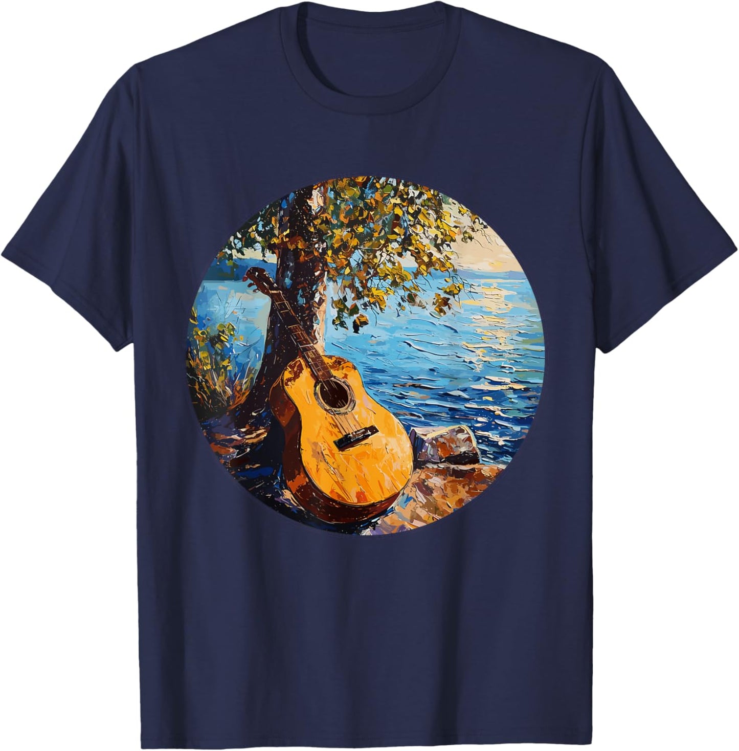 Acoustic Guitar By The Lake Guitarist T-Shirt - T-Shirt | Navy