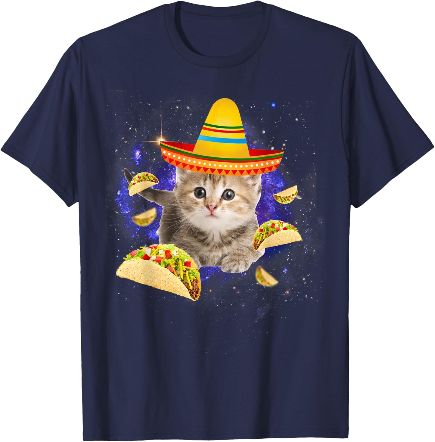 Taco Cat Galaxy Mexican Cat Cinco de Mayo Women Kids T-Shirt - T-Shirt | Navy