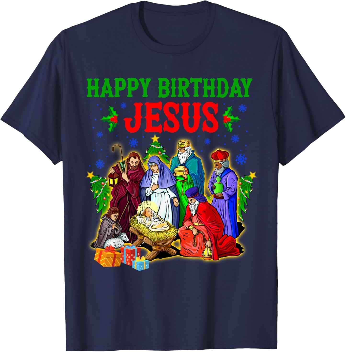 Merry Christmas Christian Happy Birthday Jesus Christ Xmas T-Shirt - T-Shirt | Navy