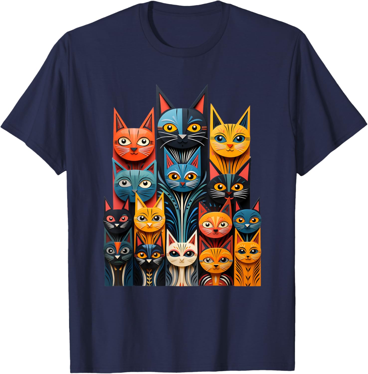 Stylized Vintage Kitten Art Lover Classic Cute Cat T-Shirt - T-Shirt | Navy