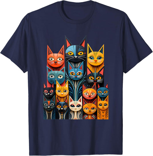 Stylized Vintage Kitten Art Lover Classic Cute Cat T-Shirt - T-Shirt | Navy
