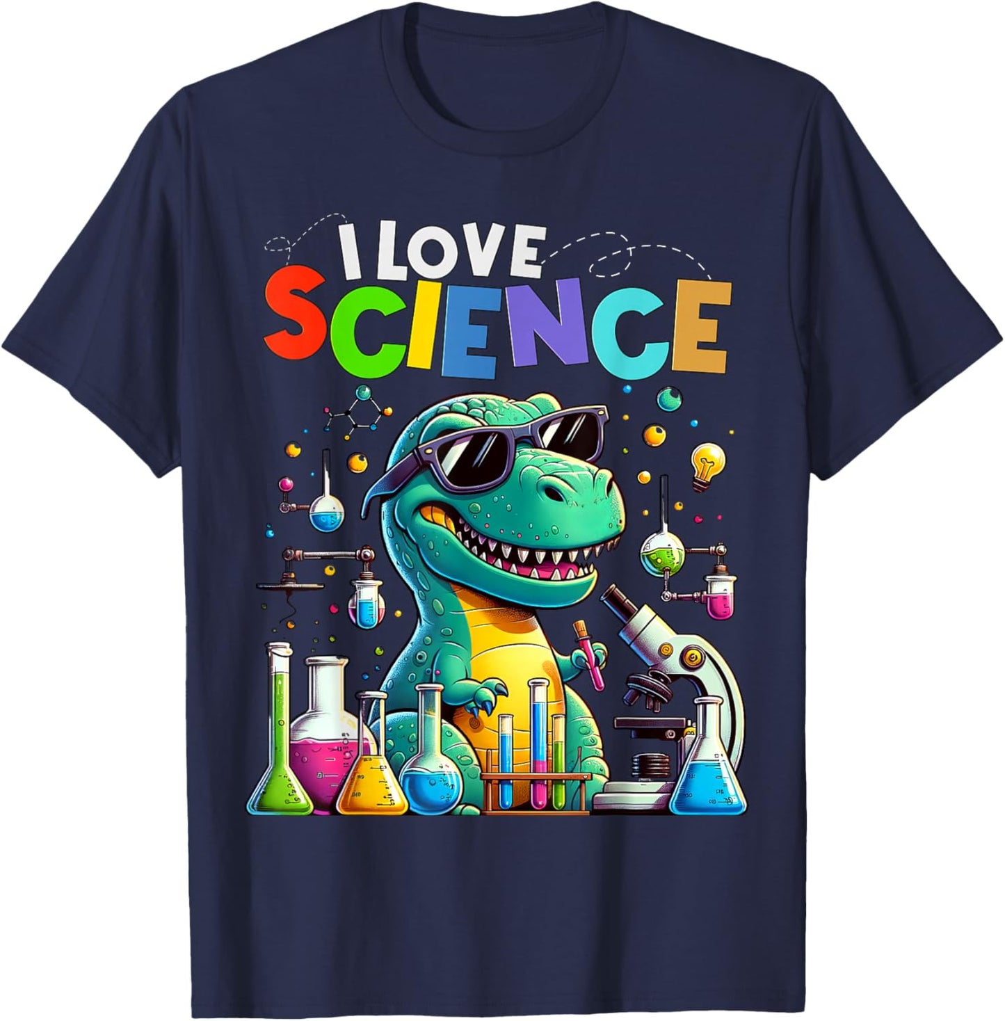 I Love Science Dinosaur T-rex Funny Kids Chemistry T-Shirt - T-Shirt | Navy