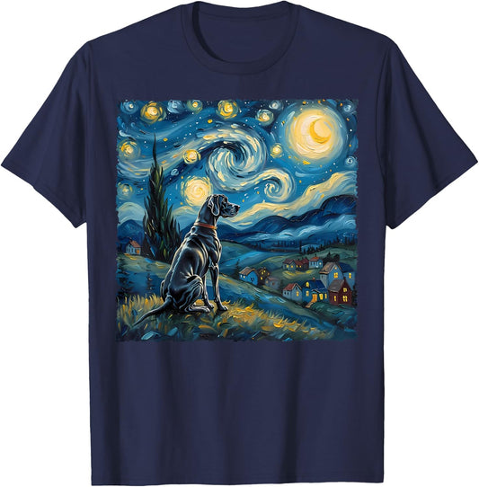 Great Dane Dog Lovers Starry Night Van Gogh Style Painting Women Girls Kids T-Shirt - T-Shirt | Navy