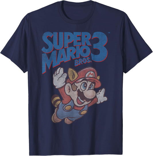 Super Mario 3 Flying Mario Vintage Distressed Poster T-Shirt - T-Shirt | Navy