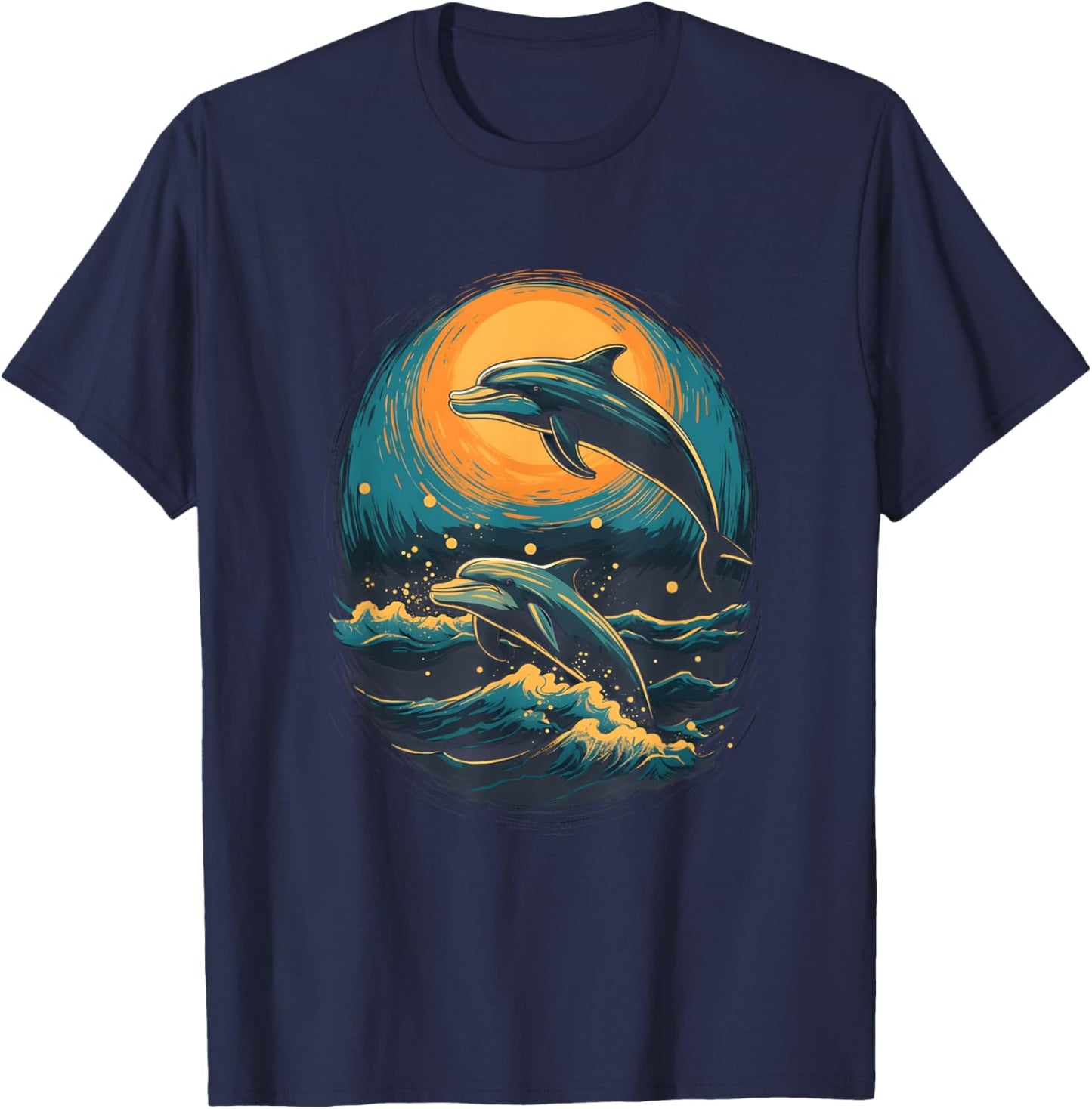 Dolphins At The Moon Parody 3 Dolphin Moon Ocean Life T-Shirt - T-Shirt | Navy