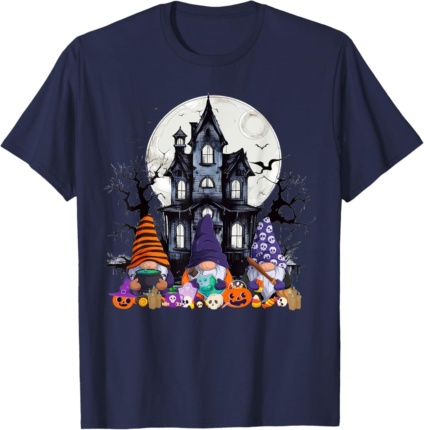 Gnome Witch Halloween Pumpkin Autumn Fall Holiday 2024 T-Shirt - T-Shirt | Navy