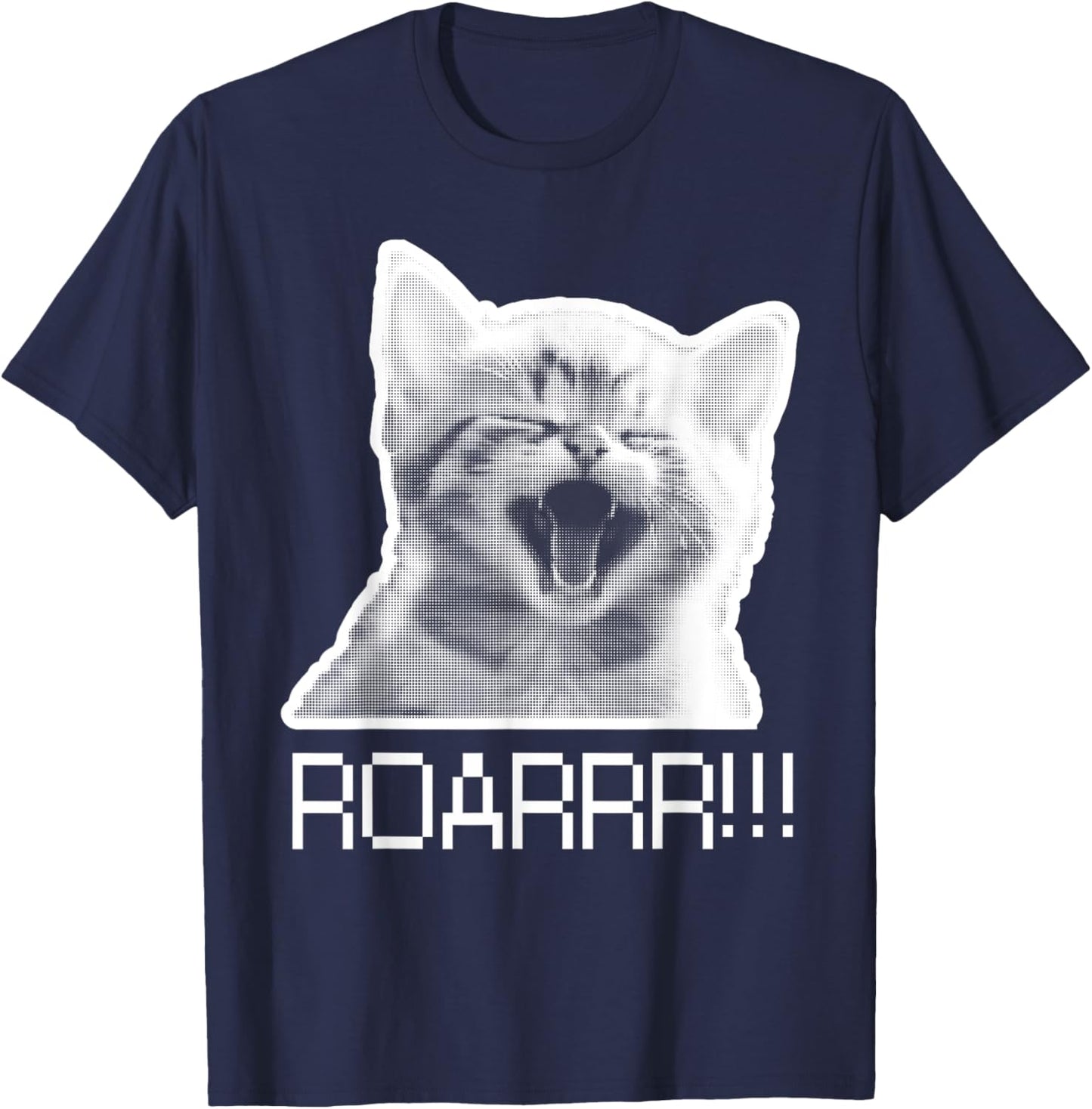 Roarr! Cute Kitten roars Cat Lover retro pixel Design funny T-Shirt - T-Shirt | Navy