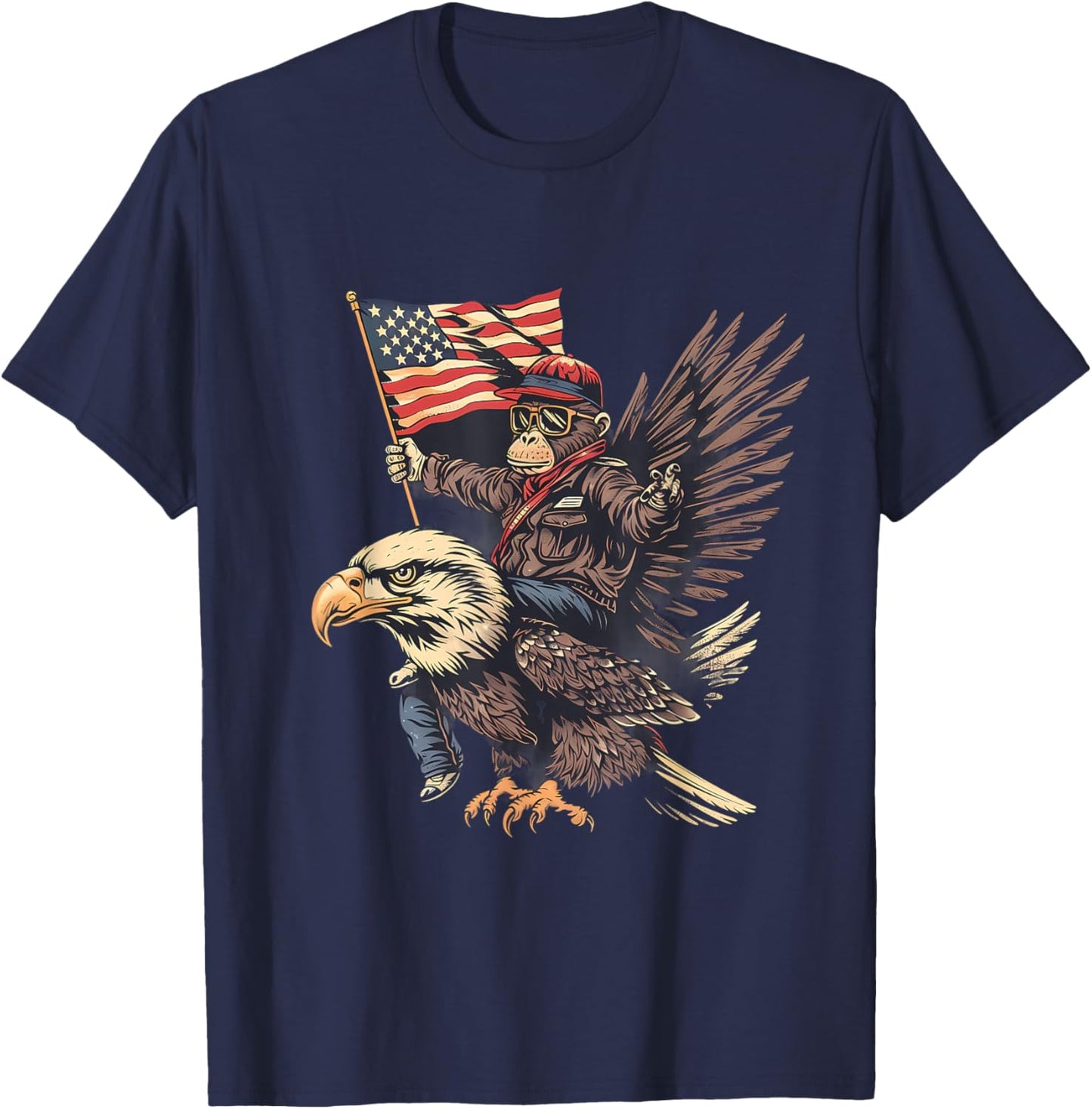 Funny Monkey Bald Eagle USA American Flag Fourth Of July Kids Men T-Shirt - T-Shirt | Navy