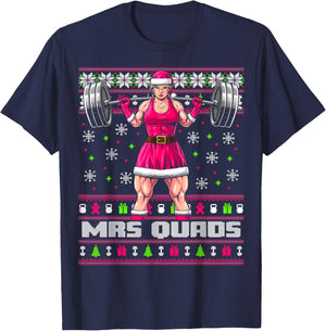 Mrs. Quads Funny Gym Ugly Christmas Sweater Women Cute Pink T-Shirt - T-Shirt | Navy