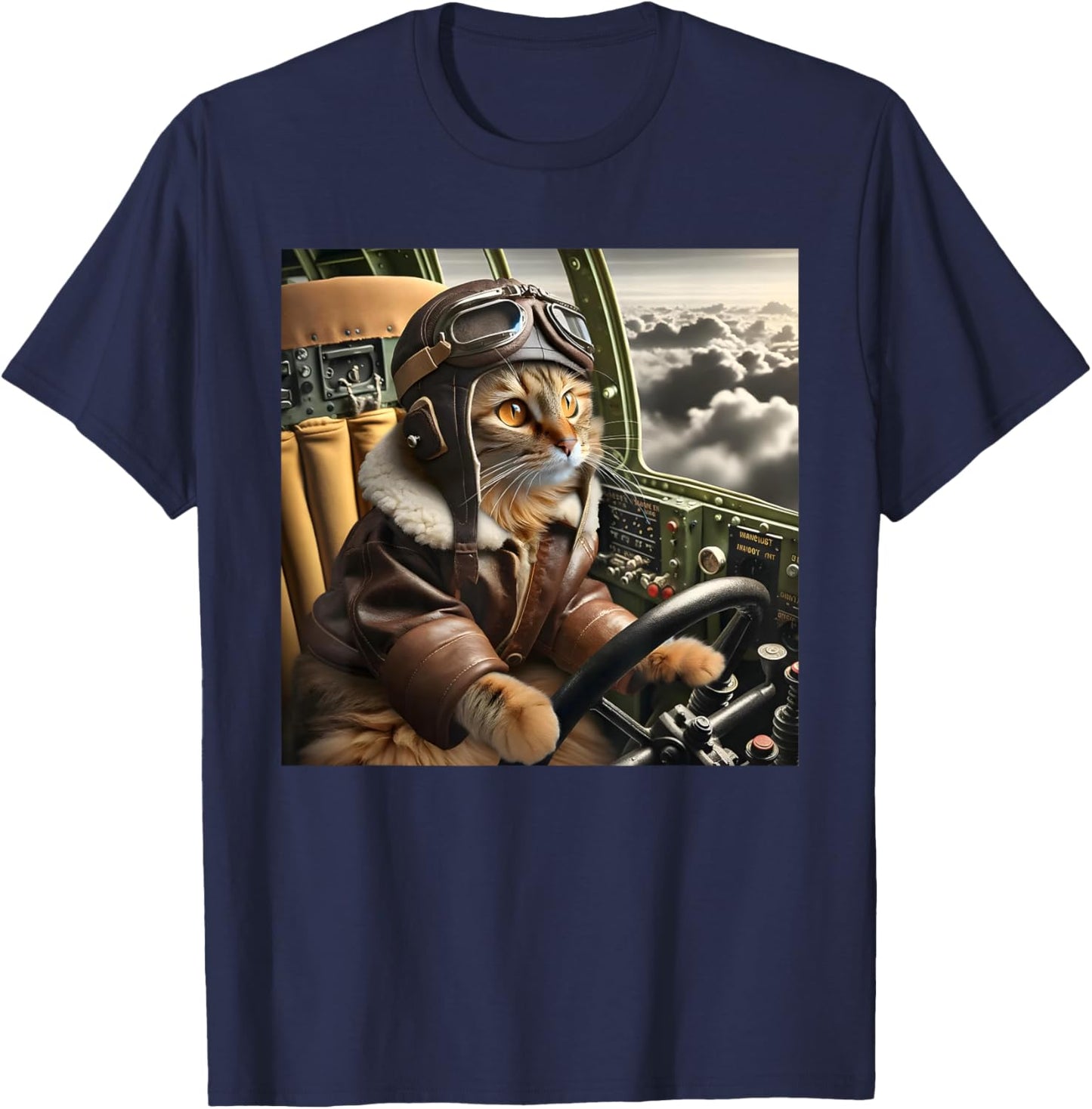 Vintage Cat Pilot - Cat pilots a cool fighter plane. T-Shirt - T-Shirt | Navy