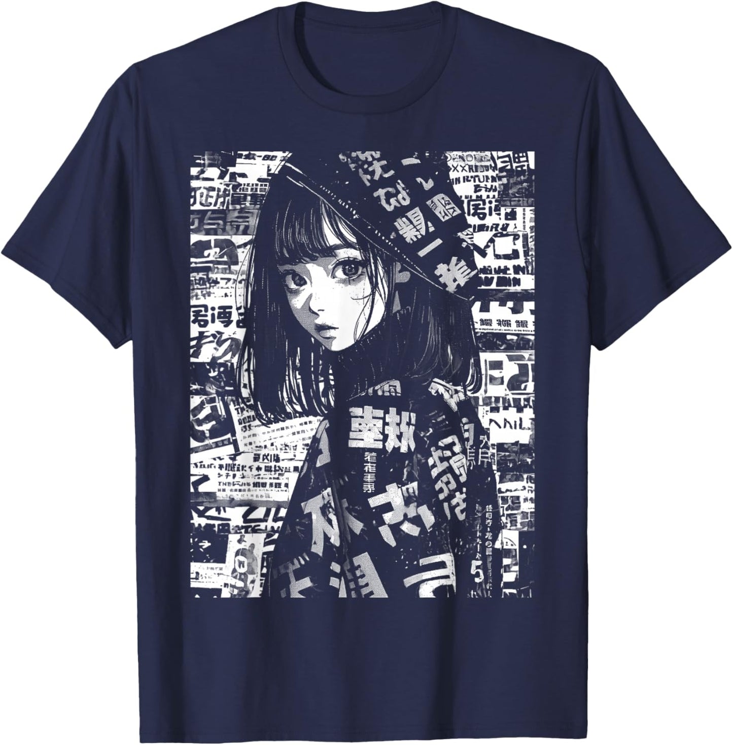 80s 90s Anime Manga Girl Kawaii Grunge Streetwear Harajuku T-Shirt - T-Shirt | Navy