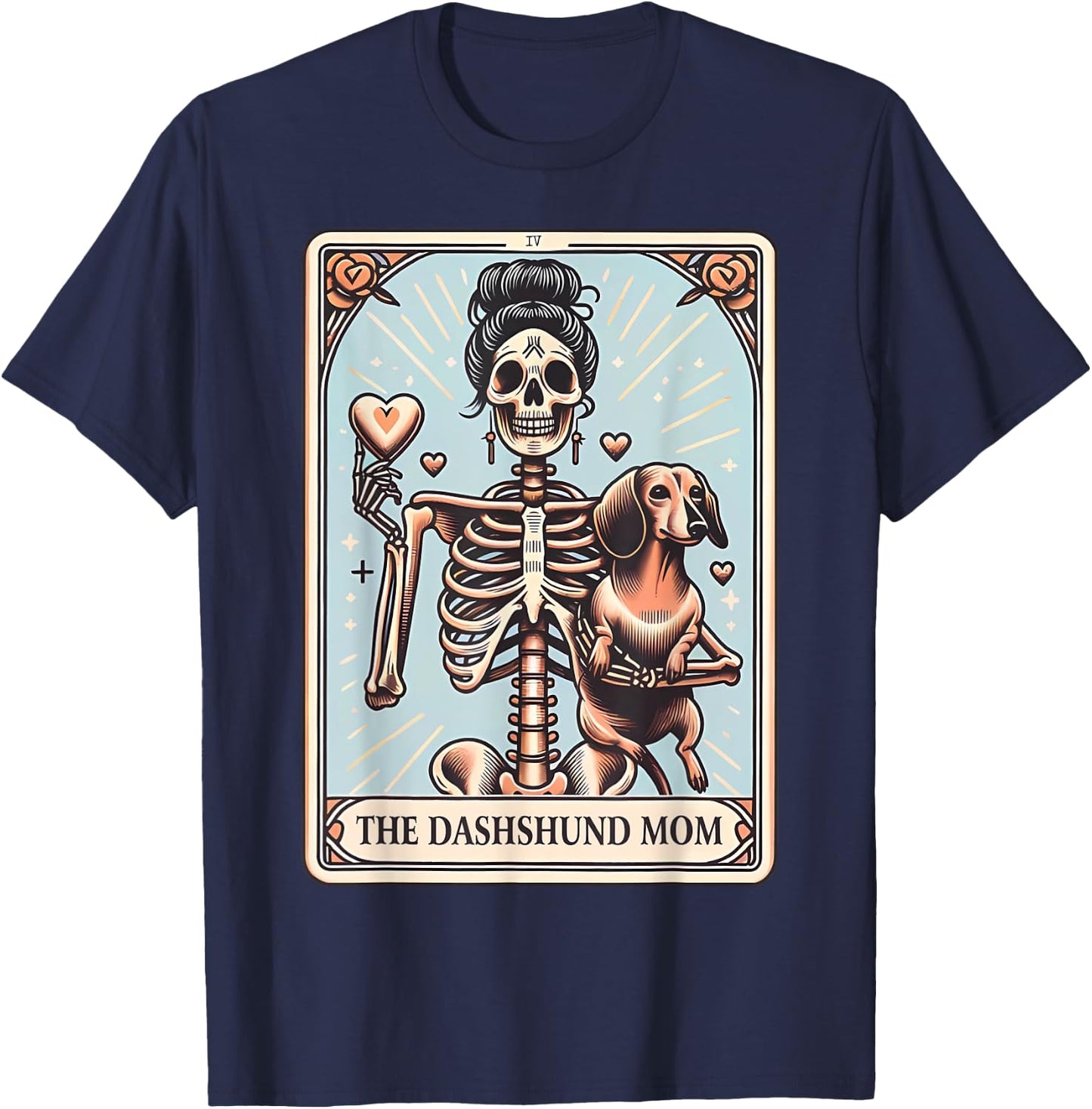 Valentine's Day Dachshund Mom Tarot Card Skeleton Doxie Mama T-Shirt - T-Shirt | Navy