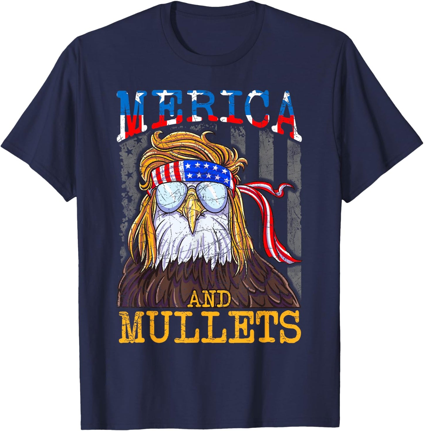 Eagle Mullet Merica Shirt, Funny Redneck Merica & Mullets T-Shirt - T-Shirt | Navy