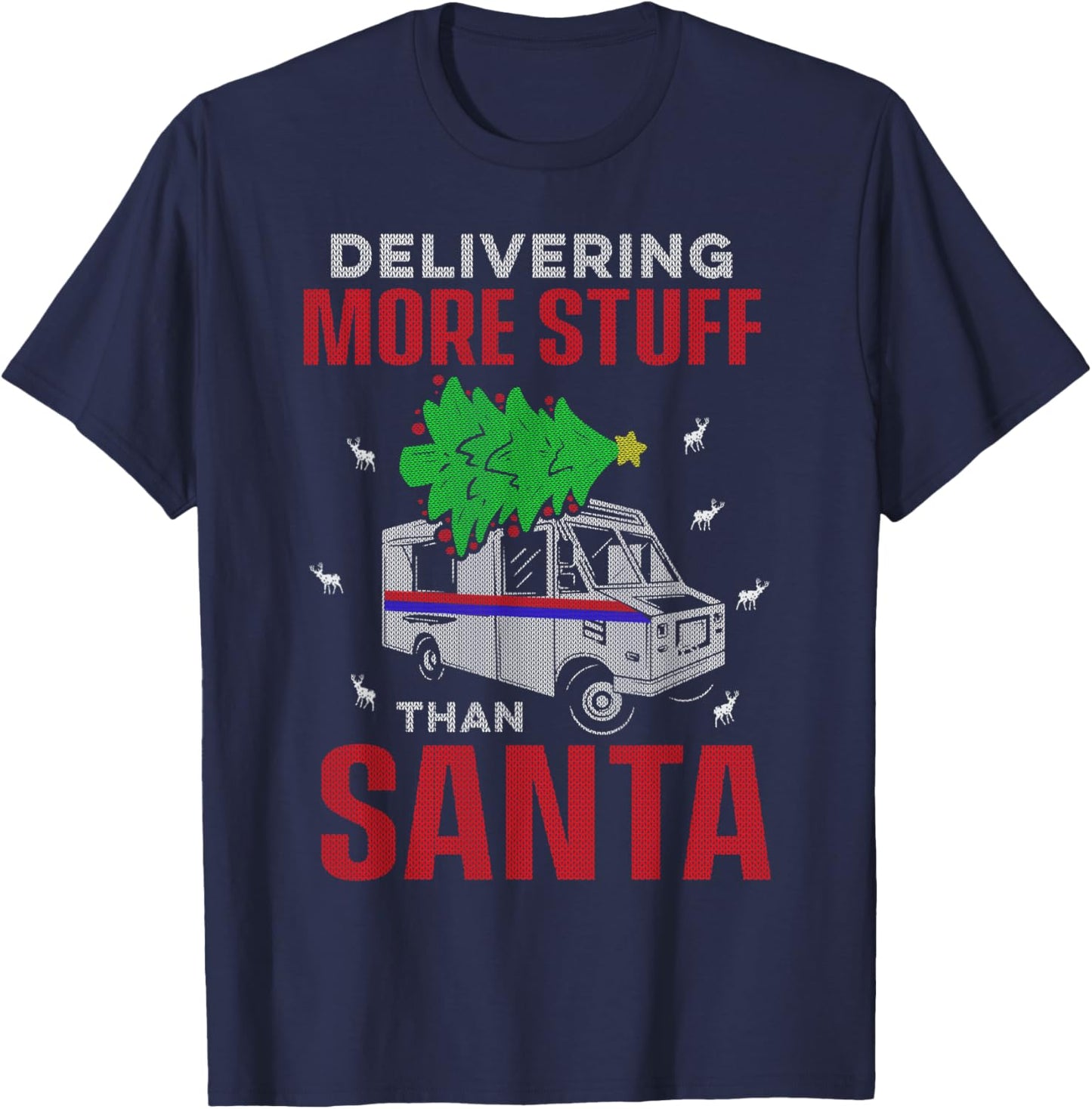 Postal Worker Ugly Christmas Design Santa Mailman T-Shirt - T-Shirt | Navy