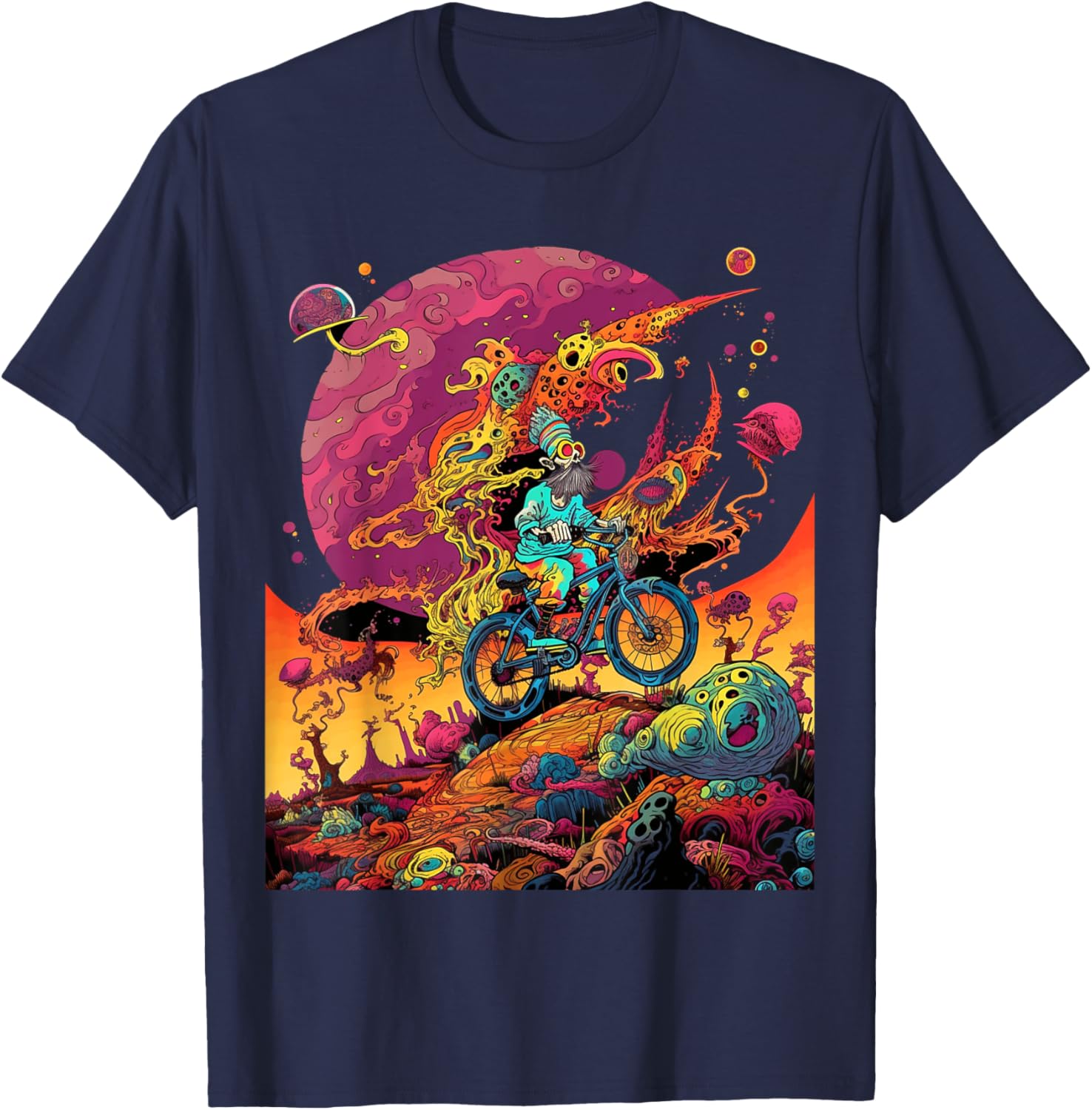 Bicycle Day Hofmann Trip | Psychedelic Comic Style Hippie T-Shirt - T-Shirt | Navy