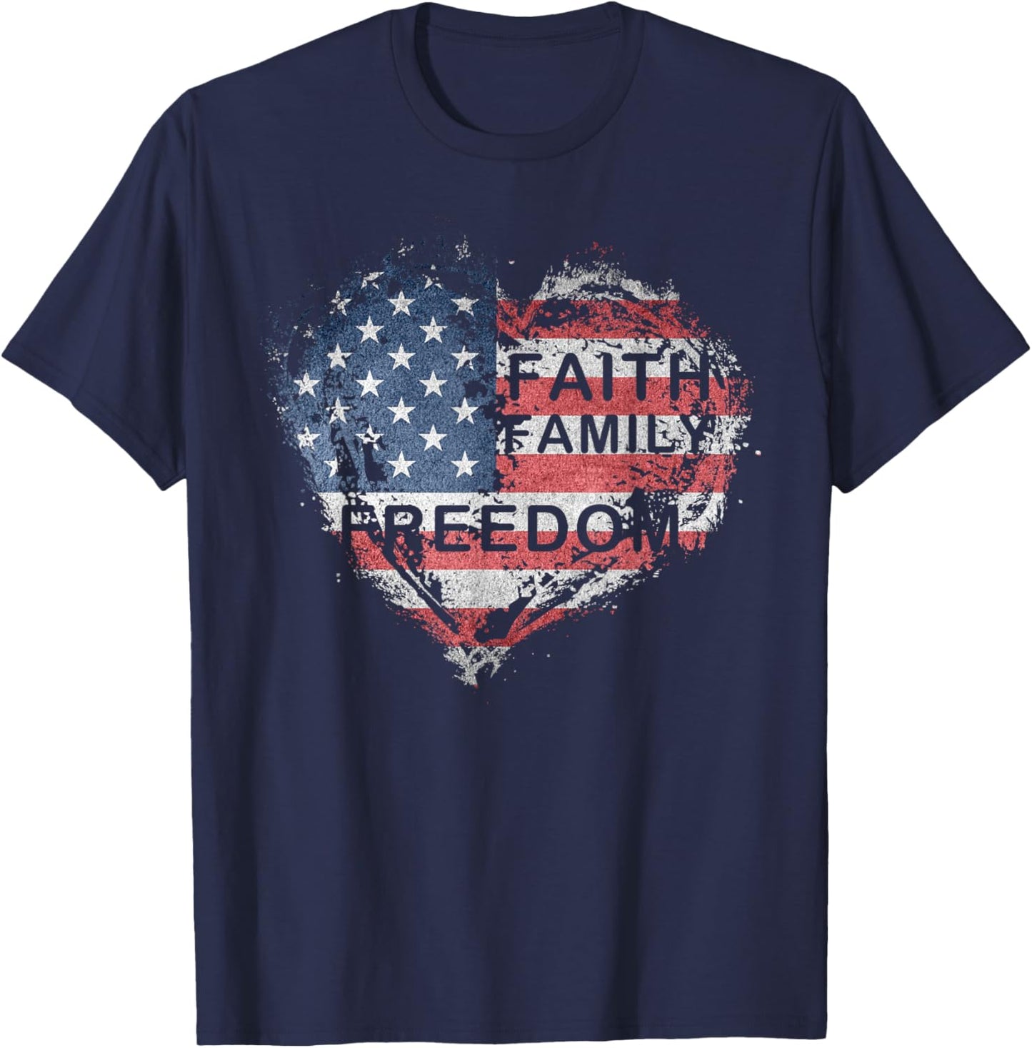 Faith, Family, Freedom Independence Day Heart T-Shirt - T-Shirt | Navy