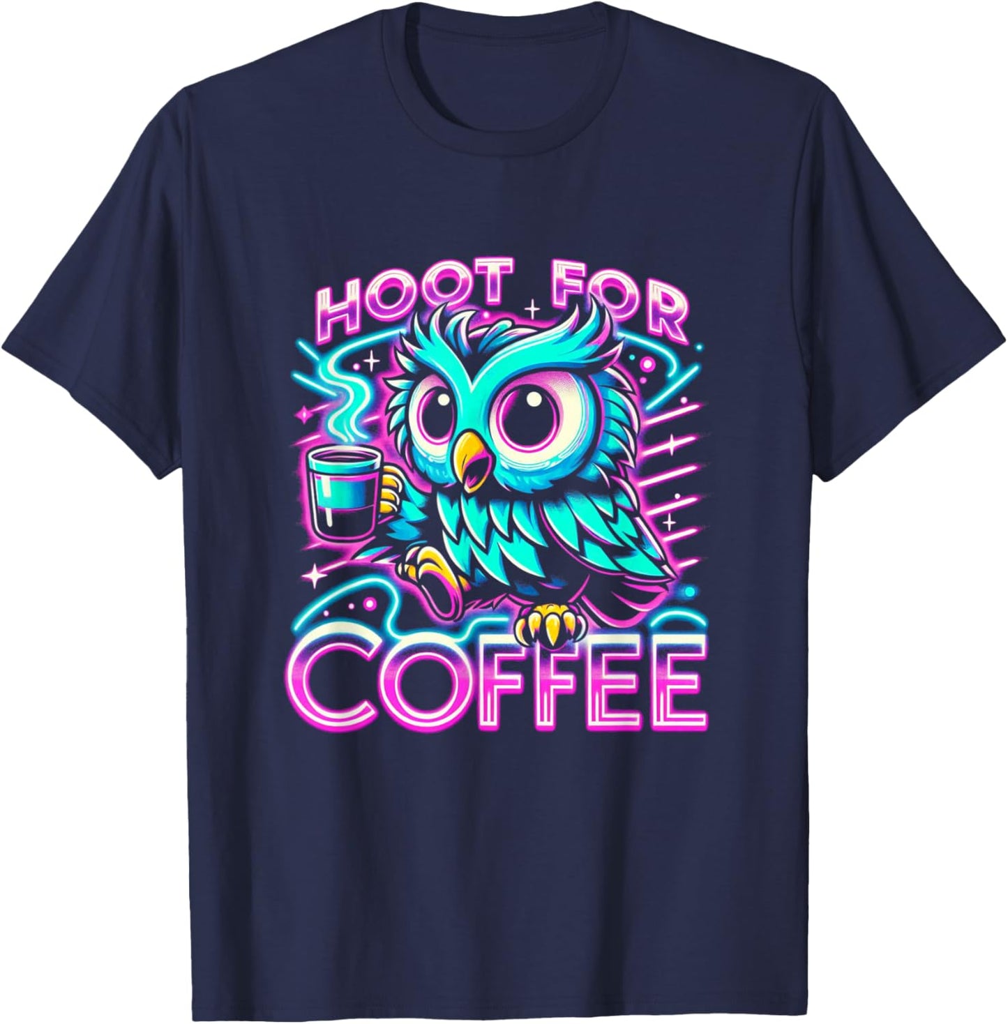 Funny Owl Design Hoot For Coffee T-Shirt - T-Shirt | Navy