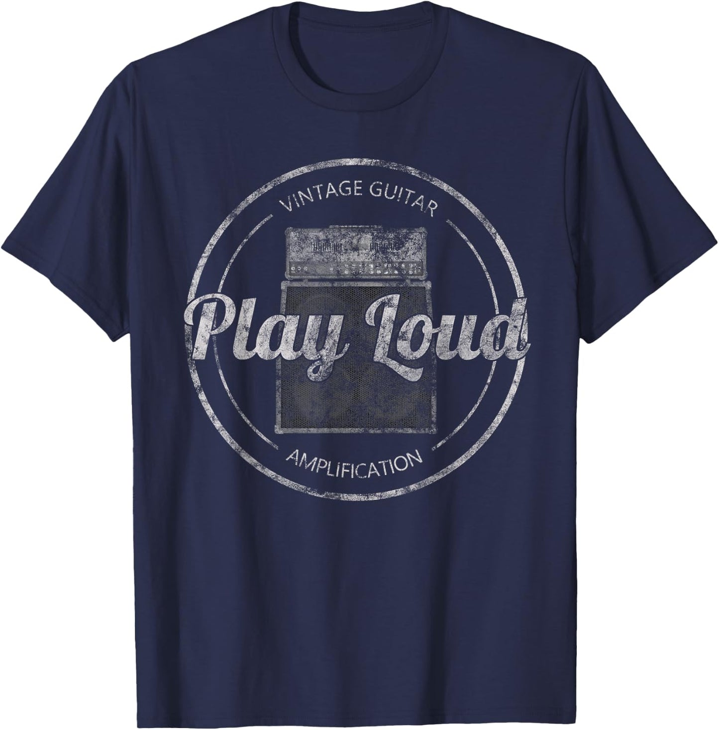 Vintage Electric Guitar Player Play Loud Amplifier T-Shirt - T-Shirt | Navy
