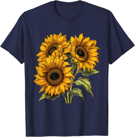 Yellow Sunflower Cute summer Sun flowers Floral Positivity T-Shirt - T-Shirt | Navy