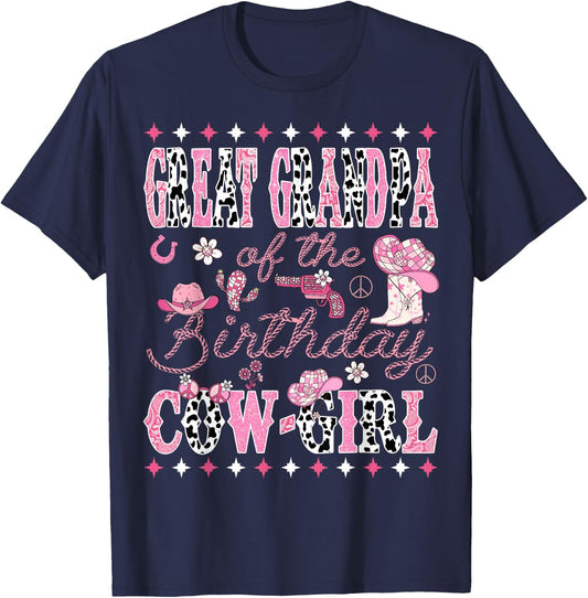 Great Grandpa Of The Birthday Cow Girl Rodeo Great Grandpa T-Shirt - T-Shirt | Navy
