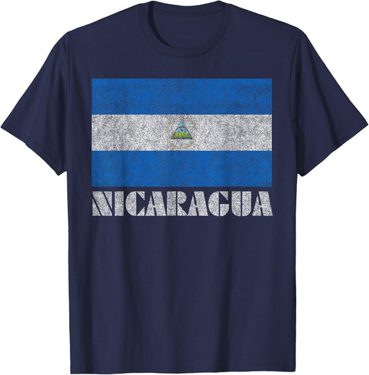 Nicaragua Flag Shirt Retro Vintage Country Men Women Gift T-Shirt - T-Shirt | Navy