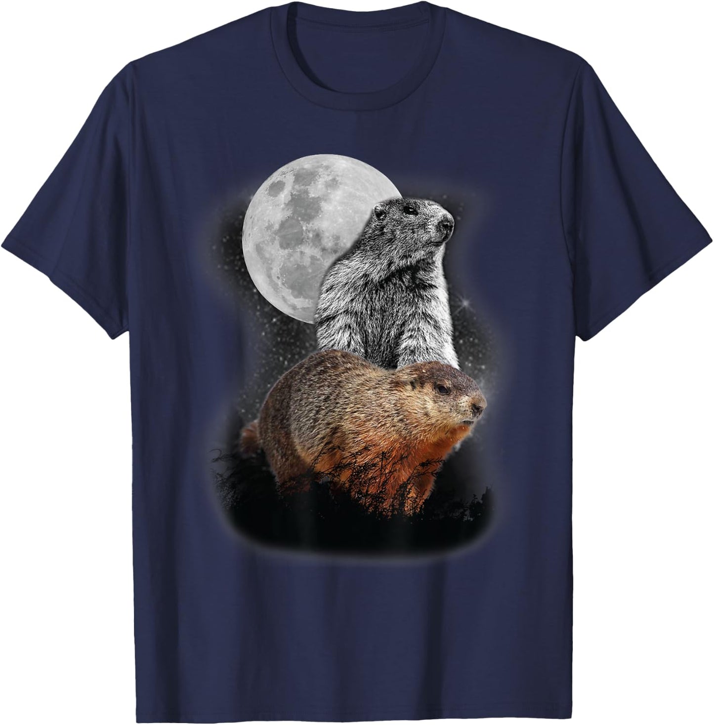 Groundhog Illustration Moon Groundhog Day Groundhog Lovers T-Shirt - T-Shirt | Navy