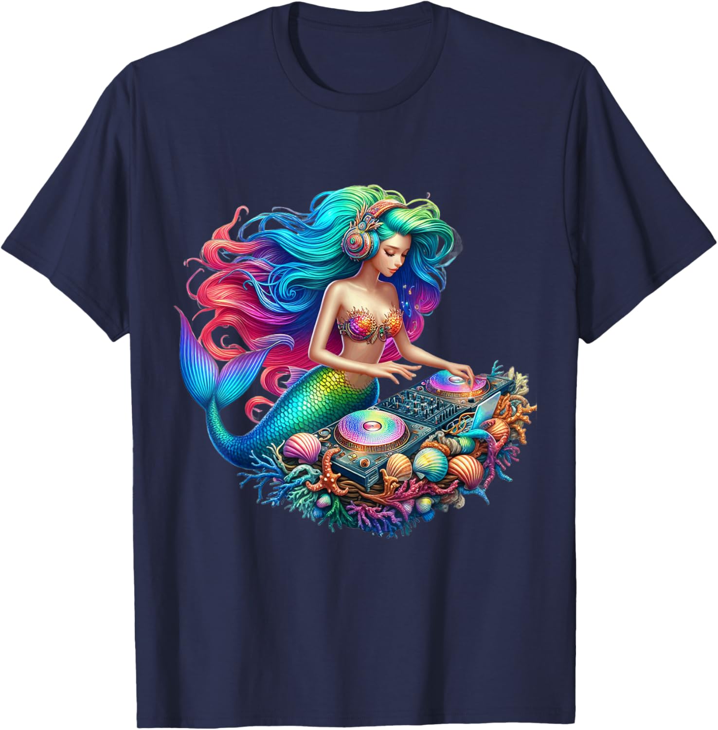 Underwater Mermaid DJ - EDM Music Lover T-Shirt - T-Shirt | Navy