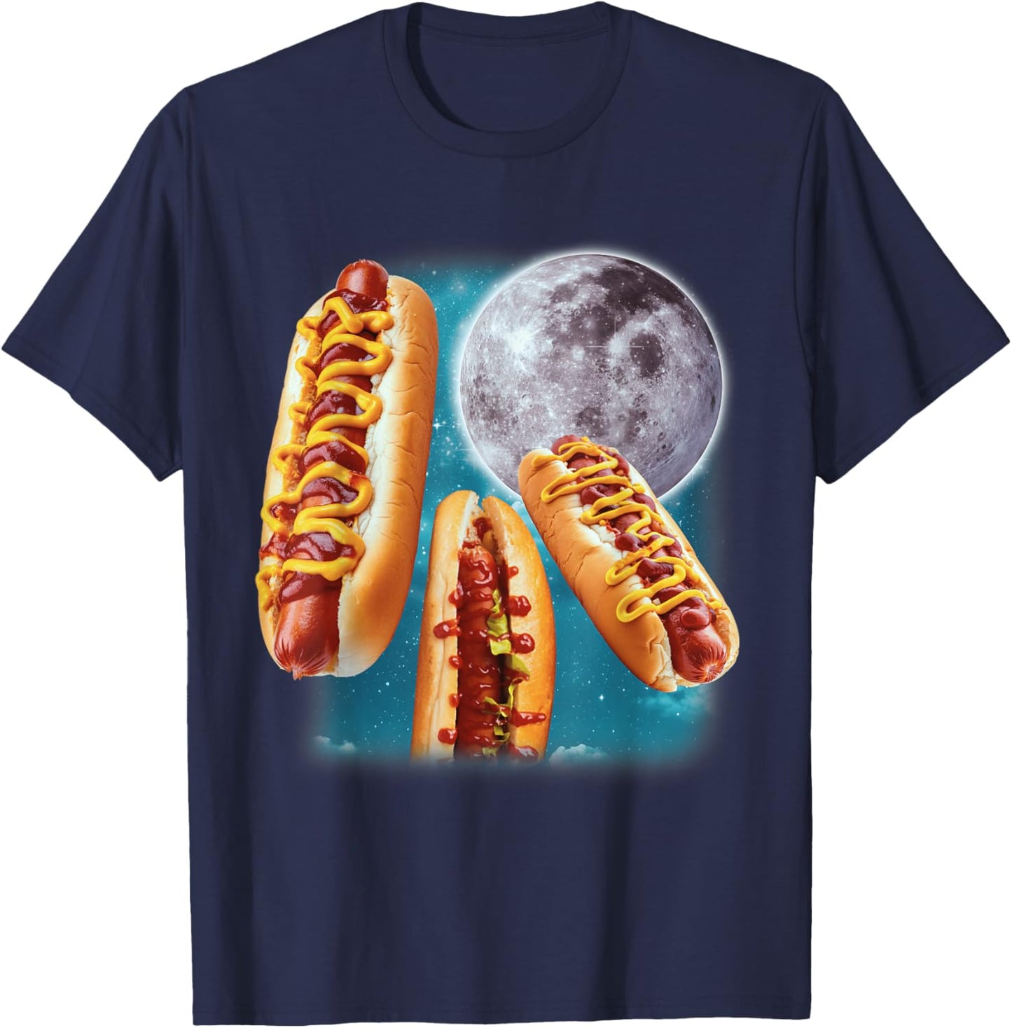 Three Hot Dogs Glizzy Moon Howling Funny Meme T-Shirt - T-Shirt | Navy