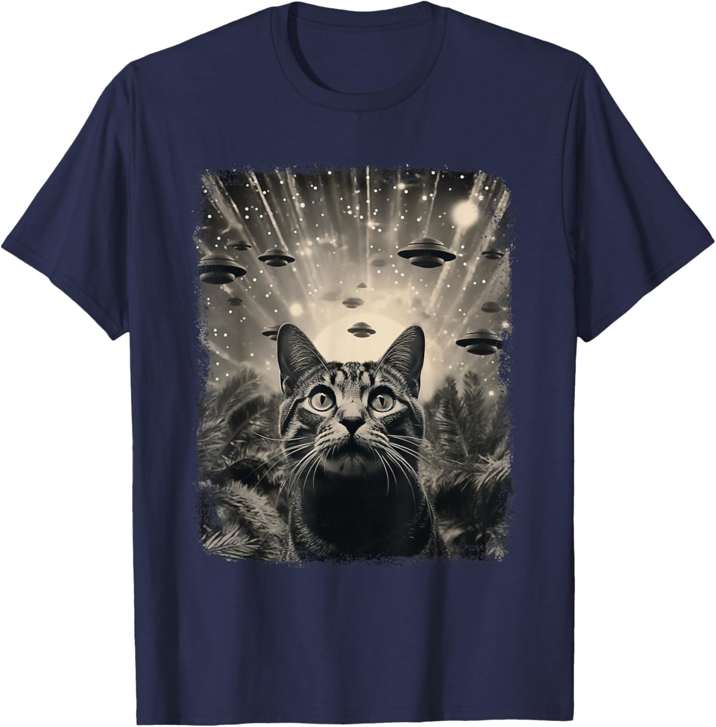 Alien UFO Selfie Katze T-Shirt - T-Shirt | Navy