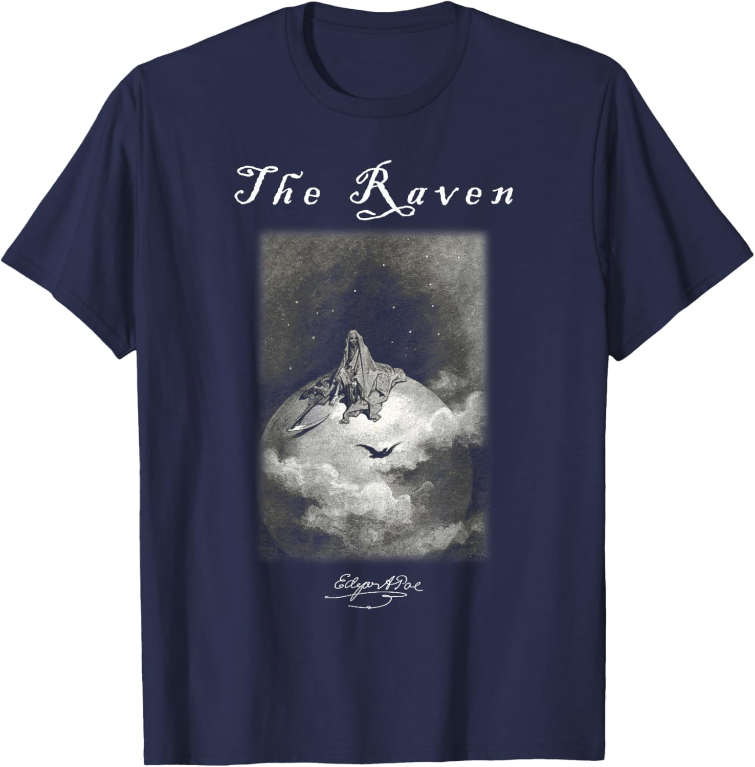 Gustave Dore The Raven 09 Edgar Allan Poe Art Metal Poem T-Shirt - T-Shirt | Navy