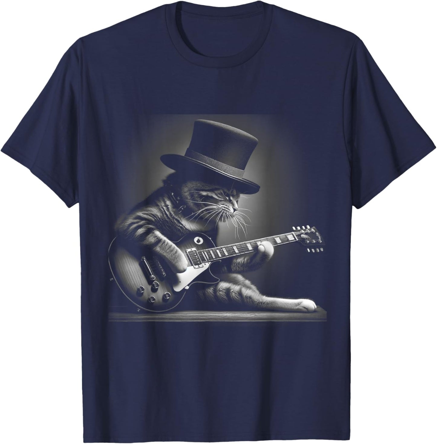Cat Playing Guitar - Funny Rock Music Guitar Cat T-Shirt - T-Shirt | Navy