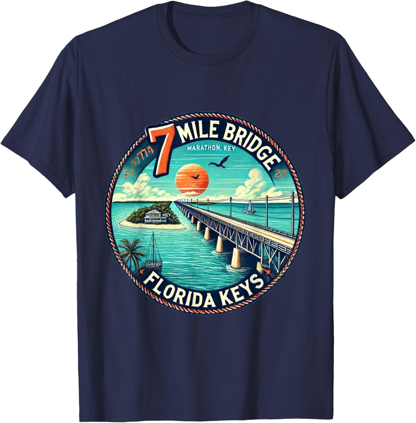 Florida Keys 7 Mile Bridge Marathon T-Shirt - T-Shirt | Navy