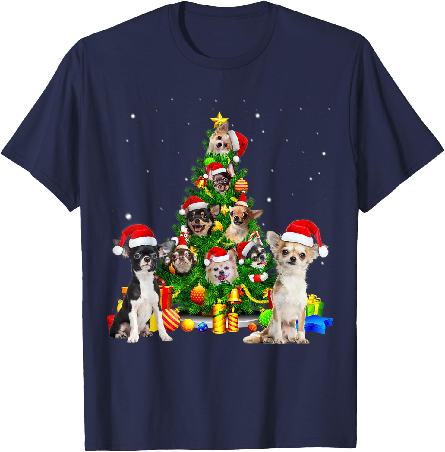 Chihuahua Christmas Tree X-Mas Gift T-Shirt - T-Shirt | Navy