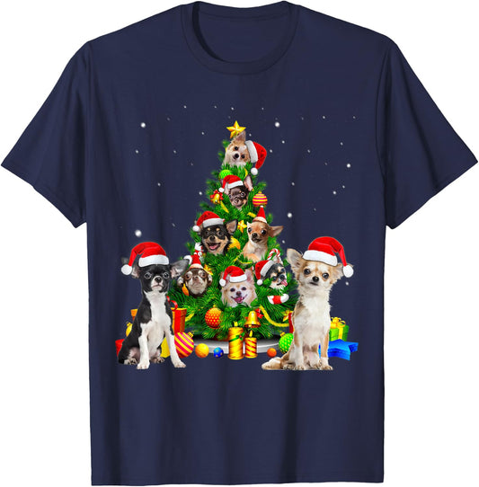 Chihuahua Christmas Tree X-Mas Gift T-Shirt - T-Shirt | Navy