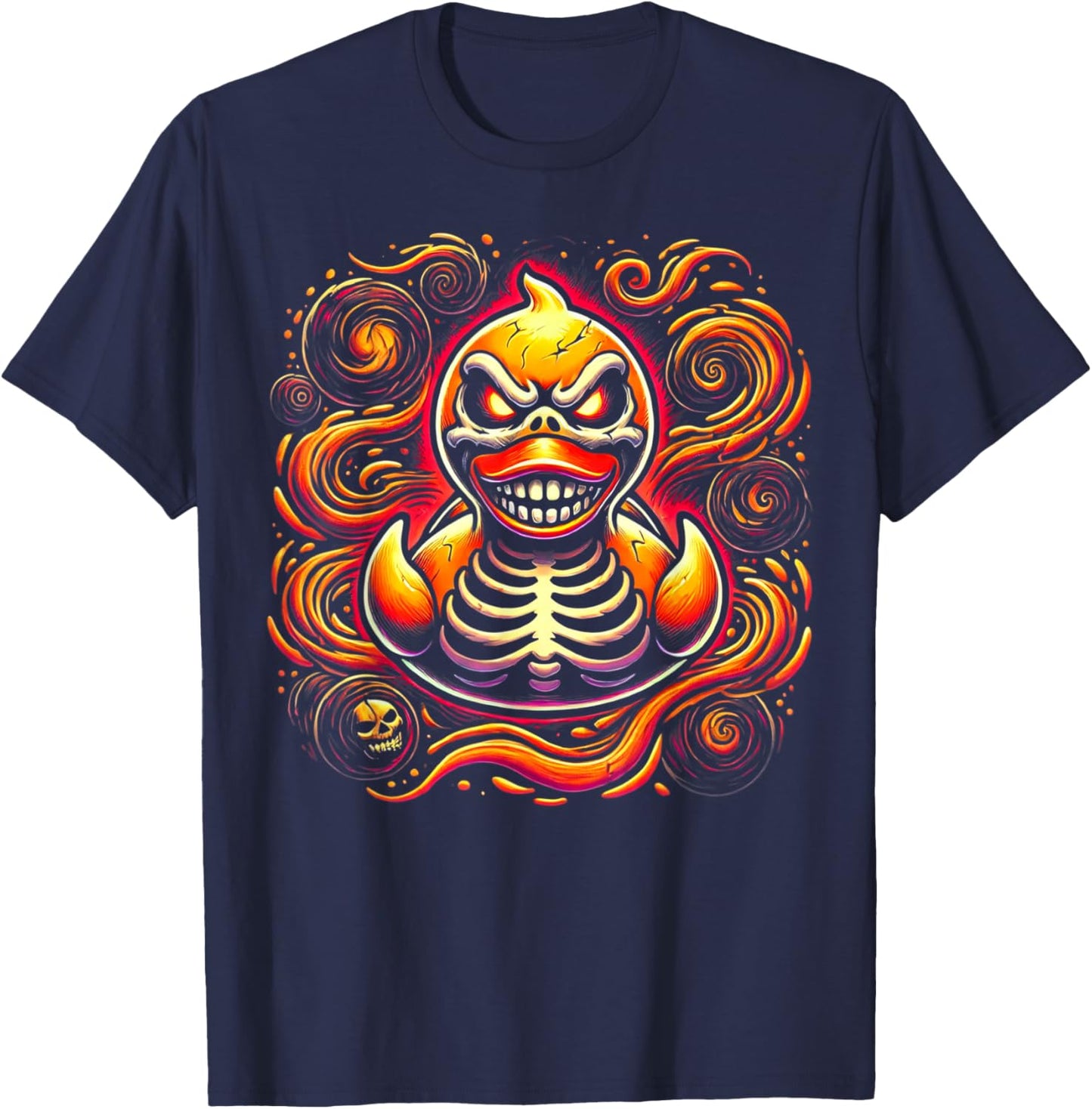 Evil Skeleton Duck Spooky Halloween Rubber Duck Art T-Shirt - T-Shirt | Navy