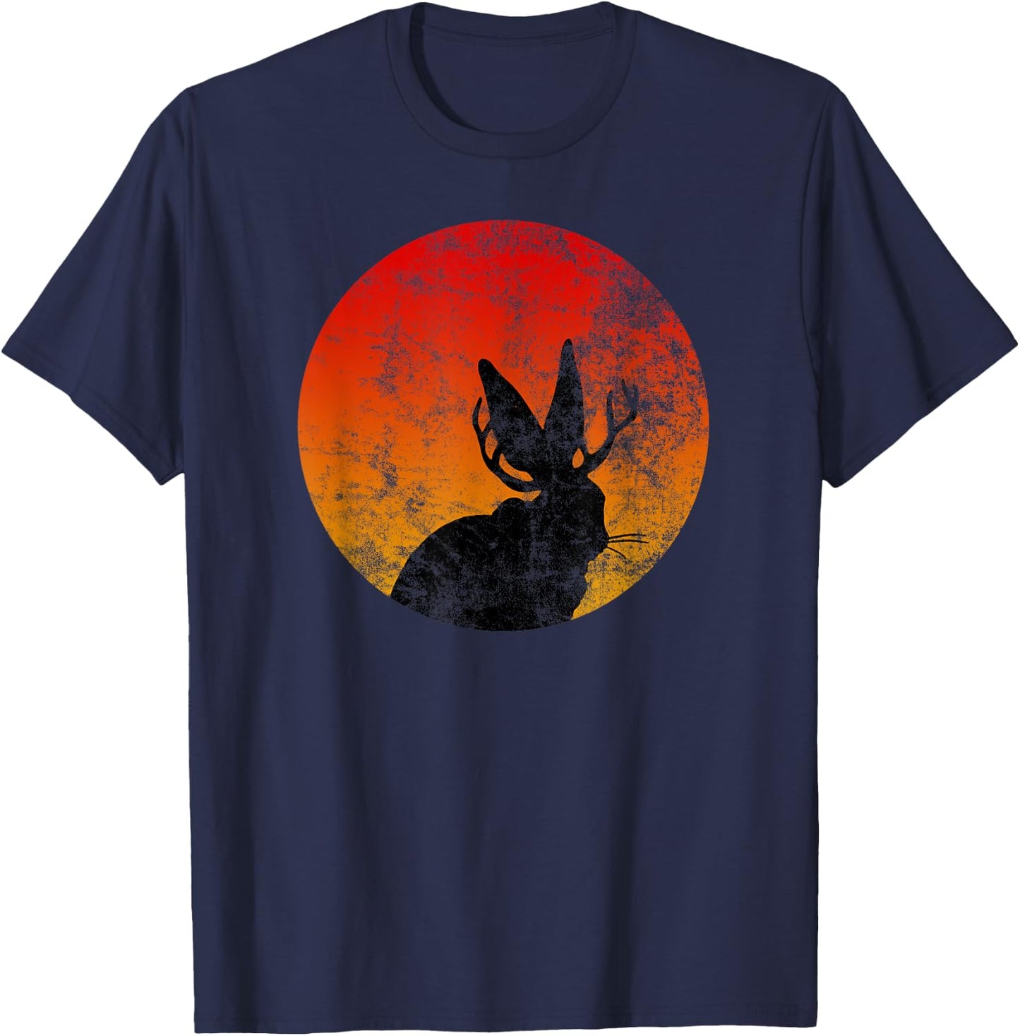 Retro Eighties Jackalope , Vintage Cryptid Rabbit T-Shirt - T-Shirt | Navy