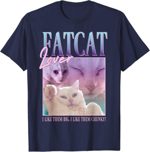 Fat Cat White Kitten Thick Pet Cat Owners T-Shirt - T-Shirt | Navy