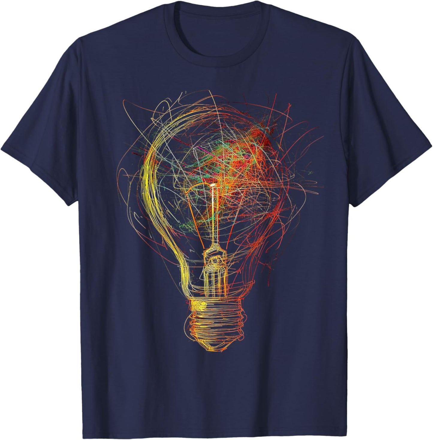 Light Bulb Abstract Drawing Colorful Art Graphic T-Shirt - T-Shirt | Navy