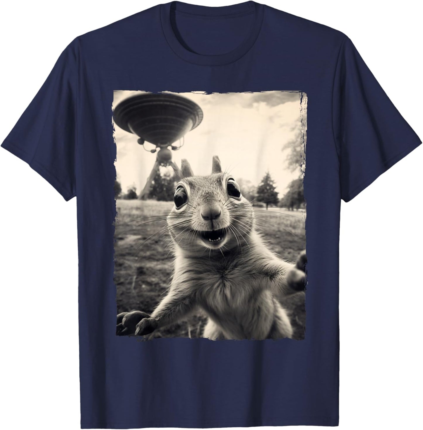 Squirrel Selfie with UFOs Squirrel Mom Funny Squirrel Lover T-Shirt - T-Shirt | Navy