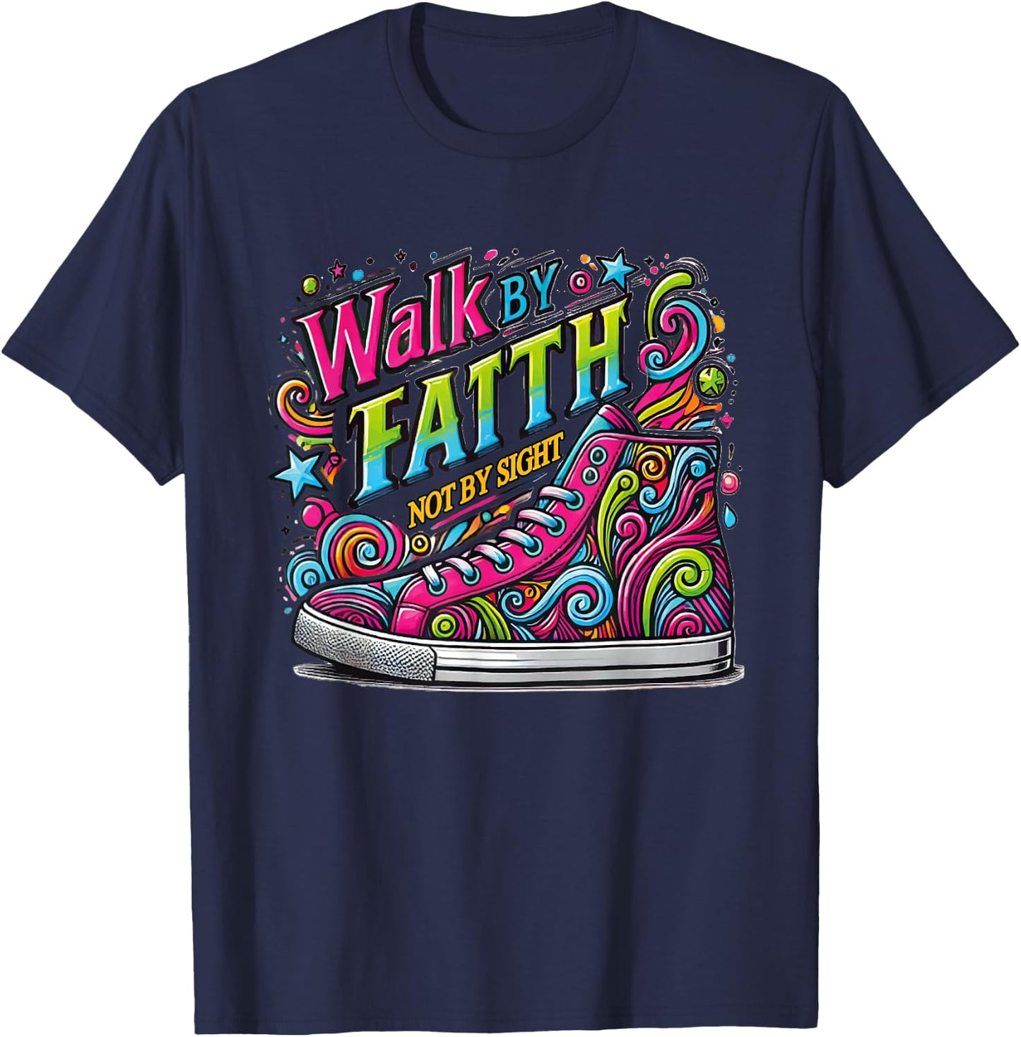 Walk by Faith Shoes Christian Jesus T-Shirt - T-Shirt | Navy